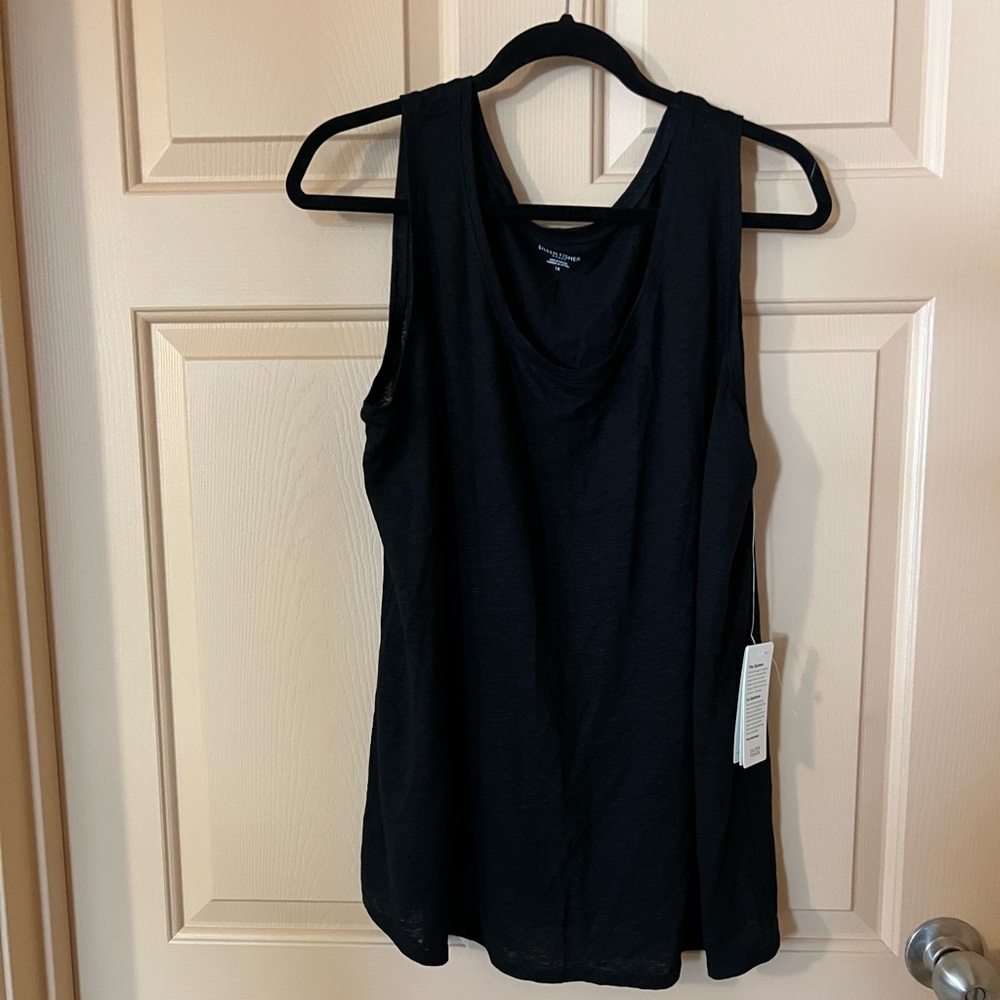 NWT Eileen Fisher linen blend knit tank in black